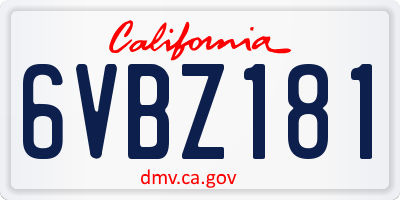 CA license plate 6VBZ181