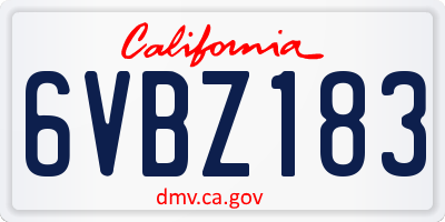 CA license plate 6VBZ183