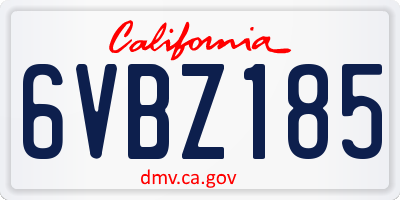 CA license plate 6VBZ185