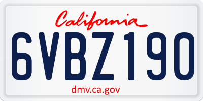 CA license plate 6VBZ190