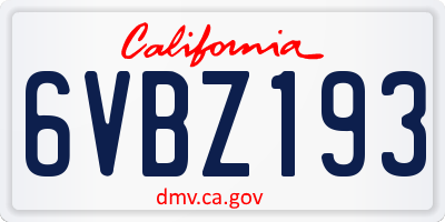 CA license plate 6VBZ193