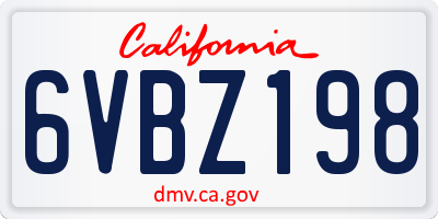 CA license plate 6VBZ198