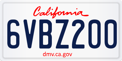 CA license plate 6VBZ200