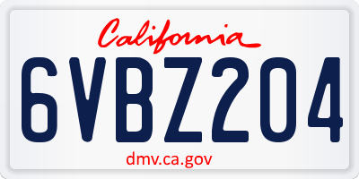 CA license plate 6VBZ204