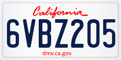 CA license plate 6VBZ205