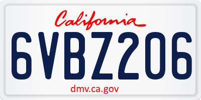 CA license plate 6VBZ206