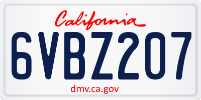 CA license plate 6VBZ207
