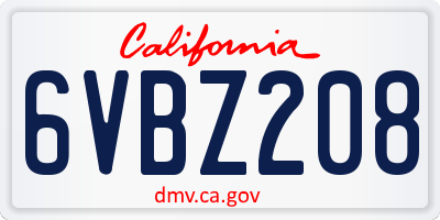 CA license plate 6VBZ208