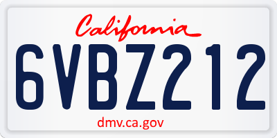 CA license plate 6VBZ212