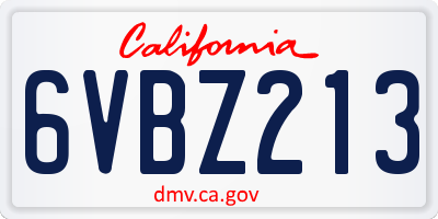 CA license plate 6VBZ213