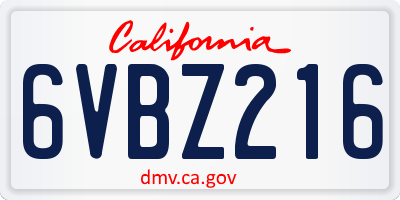 CA license plate 6VBZ216