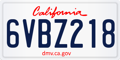 CA license plate 6VBZ218