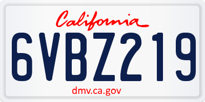 CA license plate 6VBZ219