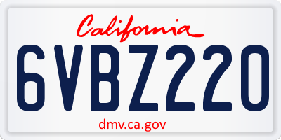 CA license plate 6VBZ220