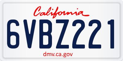 CA license plate 6VBZ221