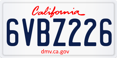 CA license plate 6VBZ226