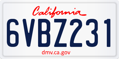 CA license plate 6VBZ231