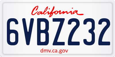 CA license plate 6VBZ232