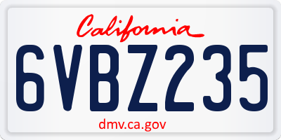 CA license plate 6VBZ235