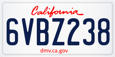 CA license plate 6VBZ238