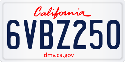 CA license plate 6VBZ250
