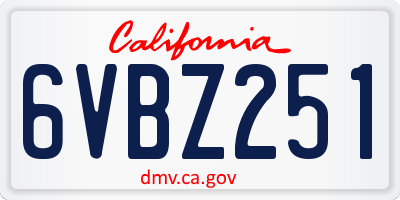 CA license plate 6VBZ251