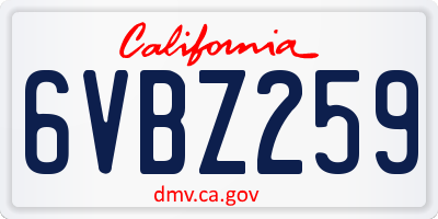 CA license plate 6VBZ259
