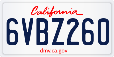 CA license plate 6VBZ260