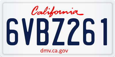CA license plate 6VBZ261