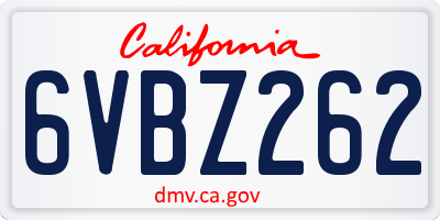 CA license plate 6VBZ262