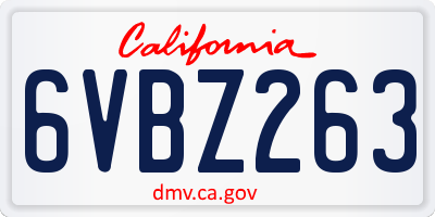 CA license plate 6VBZ263