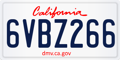 CA license plate 6VBZ266