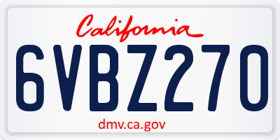 CA license plate 6VBZ270