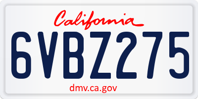 CA license plate 6VBZ275