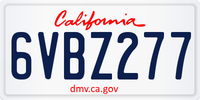 CA license plate 6VBZ277