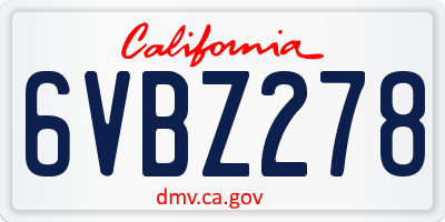 CA license plate 6VBZ278