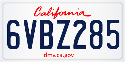 CA license plate 6VBZ285