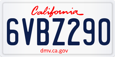 CA license plate 6VBZ290