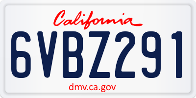 CA license plate 6VBZ291