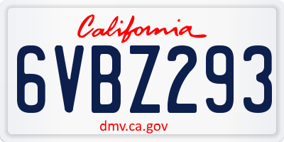 CA license plate 6VBZ293