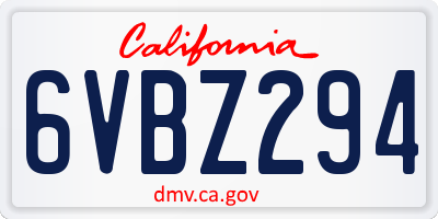 CA license plate 6VBZ294