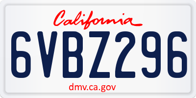 CA license plate 6VBZ296