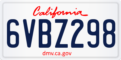 CA license plate 6VBZ298