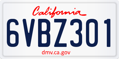 CA license plate 6VBZ301