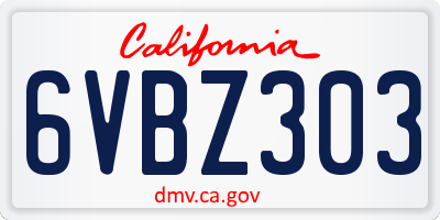 CA license plate 6VBZ303
