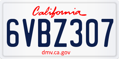 CA license plate 6VBZ307