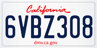 CA license plate 6VBZ308