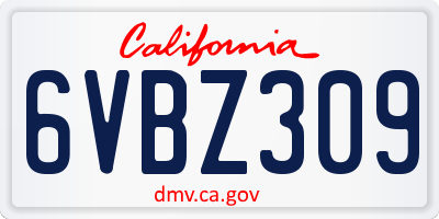 CA license plate 6VBZ309
