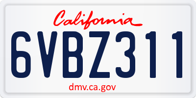 CA license plate 6VBZ311