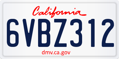 CA license plate 6VBZ312